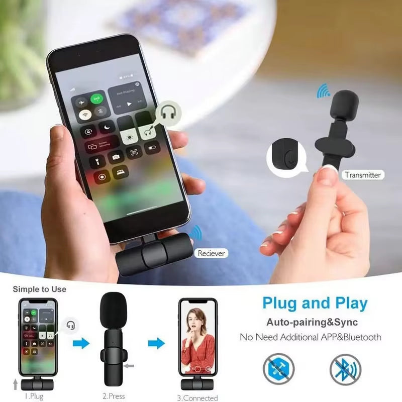 Wireless Lavalier Microphone Portable Audio Video Recording Mini Mic for Iphone Android Live Broadcast Gaming Phone Microphone