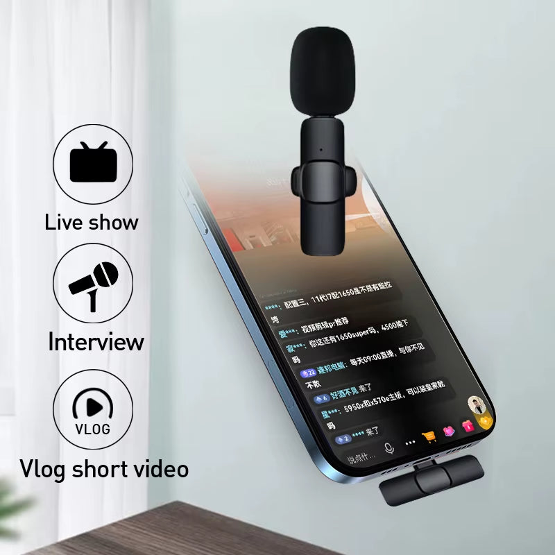 Wireless Lavalier Microphone Portable Audio Video Recording Mini Mic for Iphone Android Live Broadcast Gaming Phone Microphone