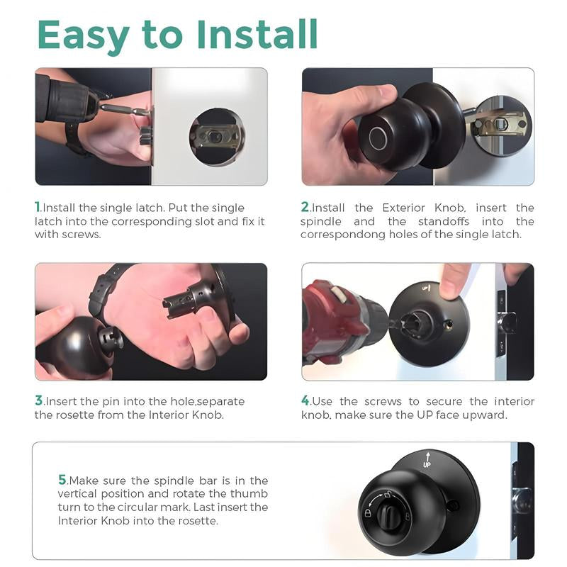Smart Fingerprint Door Lock, 1Pc Smart Lock with Anti-Theft Function, Intelligent Door Knob with APP Suitable for Rooms, Offices, Apartments, Warehouses, and Garages 2025 #Fathersdaygift Handle Hardware